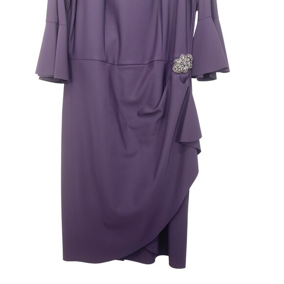 Alex Evenings Womens 14 Bell Sleeve Asymmetrical Sheath Dress With Embellishment - Picture 8 of 11